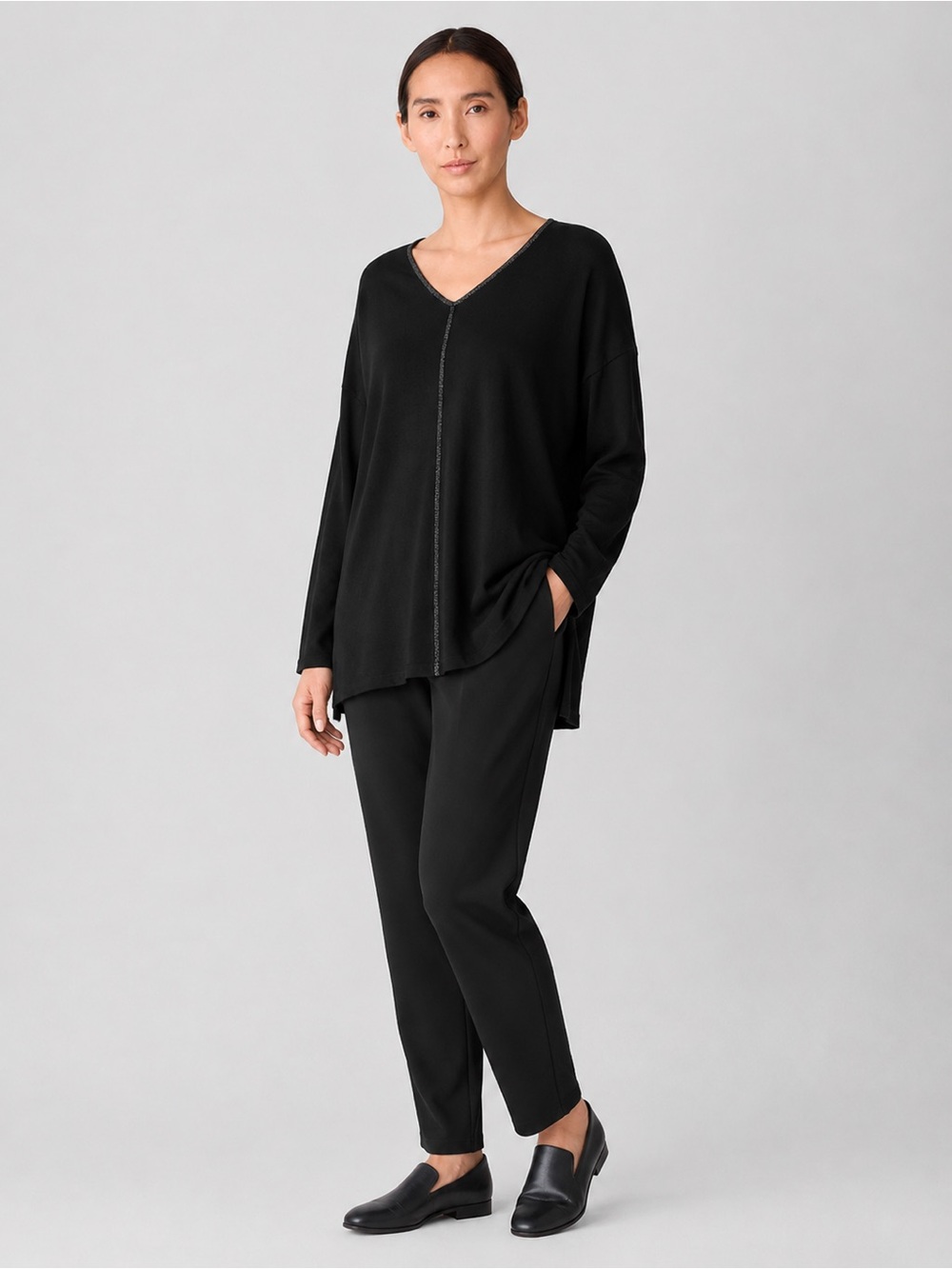 Eileen Fisher 100% Merino Wool Oversized Metallic Trim Sweater Women Size S